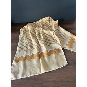 Vintage BURMEL Scarf Signed Long 60s 70s Tans Beige Browns